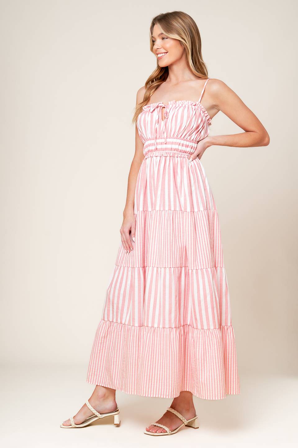 GIA PEONY PINK WOVEN MAXI DRESS Flying Tomato